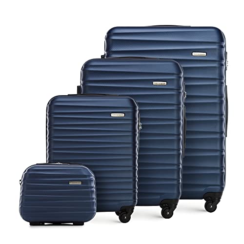 Stabiler Koffer-Set 4tlg Trolley Koffer Reisekoffer von Wittchen Blau ABS Hartschalen Kofferset Trolley 4 Rollen Kombinationsschloss