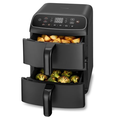 COSORI Turbo Tower Compact, Heißluftfritteuse mit 2 Kammern, 8,6 L, PFAS-freie Keramikbeschichtung, intelligente Temperatursteuerung, Doppelkammer-Design