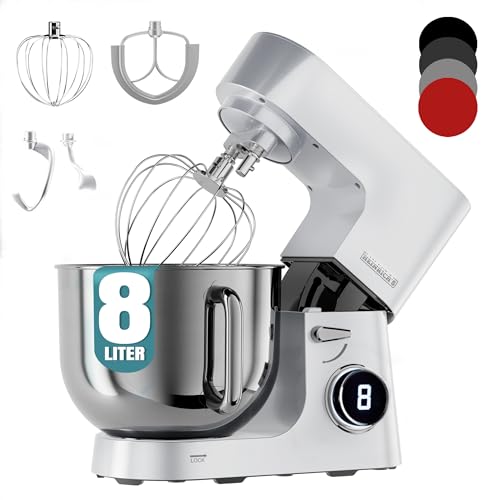 Heinrich's Küchenmaschine HKM 8080, 2500 W, 8 l Edelstahl, 8 Geschwindigkeiten, Silber