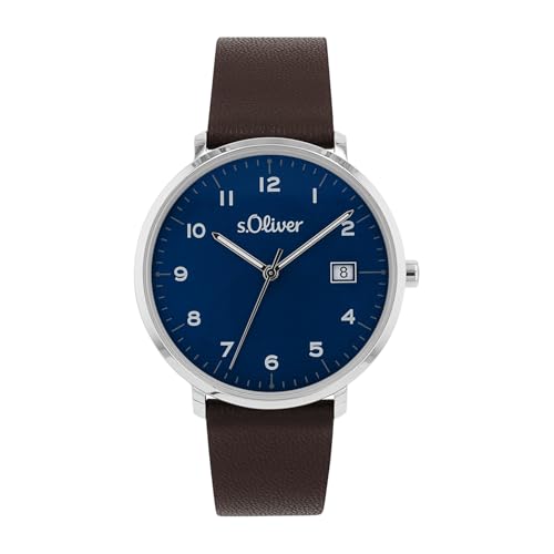 s.Oliver Armbanduhr Damen Quarzuhr Analog mit Apfelleder Armband Silber 5 bar Wasserdicht 2038593