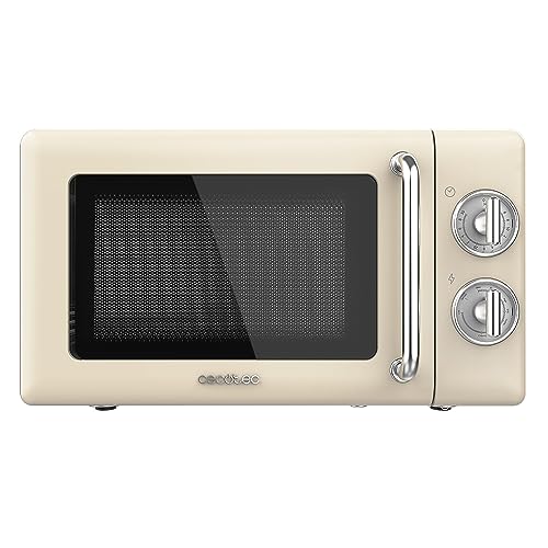 Cecotec Proclean 3110 Retro Beige Mechanische Mikrowelle mit Grill, 700 W in 6 Stufen, Timer bis zu 30 Minuten, Auftaumodus, Vintage-Design in Beige, Stahl-Finish