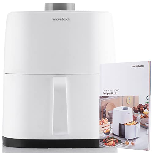 InnovaGoods® Heißluftfritteuse 2L airfryer 1200W mit +100 Rezepten auf Deutsch, heissluftfriteuse mit Antihaft-Korb, zeitschaltuhr und 360° Luftstrom, air fryers für 1-2 Personen, air fryer farbe weiß