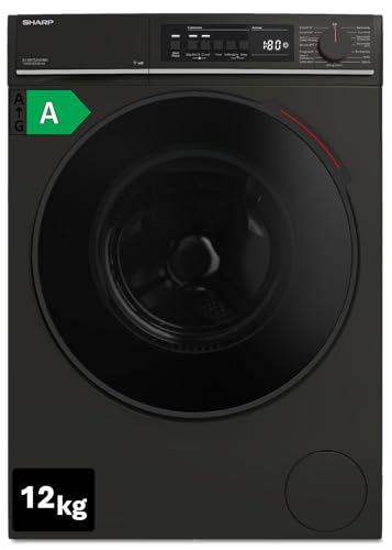 Sharp ES-WNFB214CMDA-DE Waschmaschine, 12 kg, Energieklasse A, 1400 U/min, Inverter Motor, AquaStop, WiFi App-Steuerung, Dampf-Funktion, Schnellwaschgang, Schwarz Matt