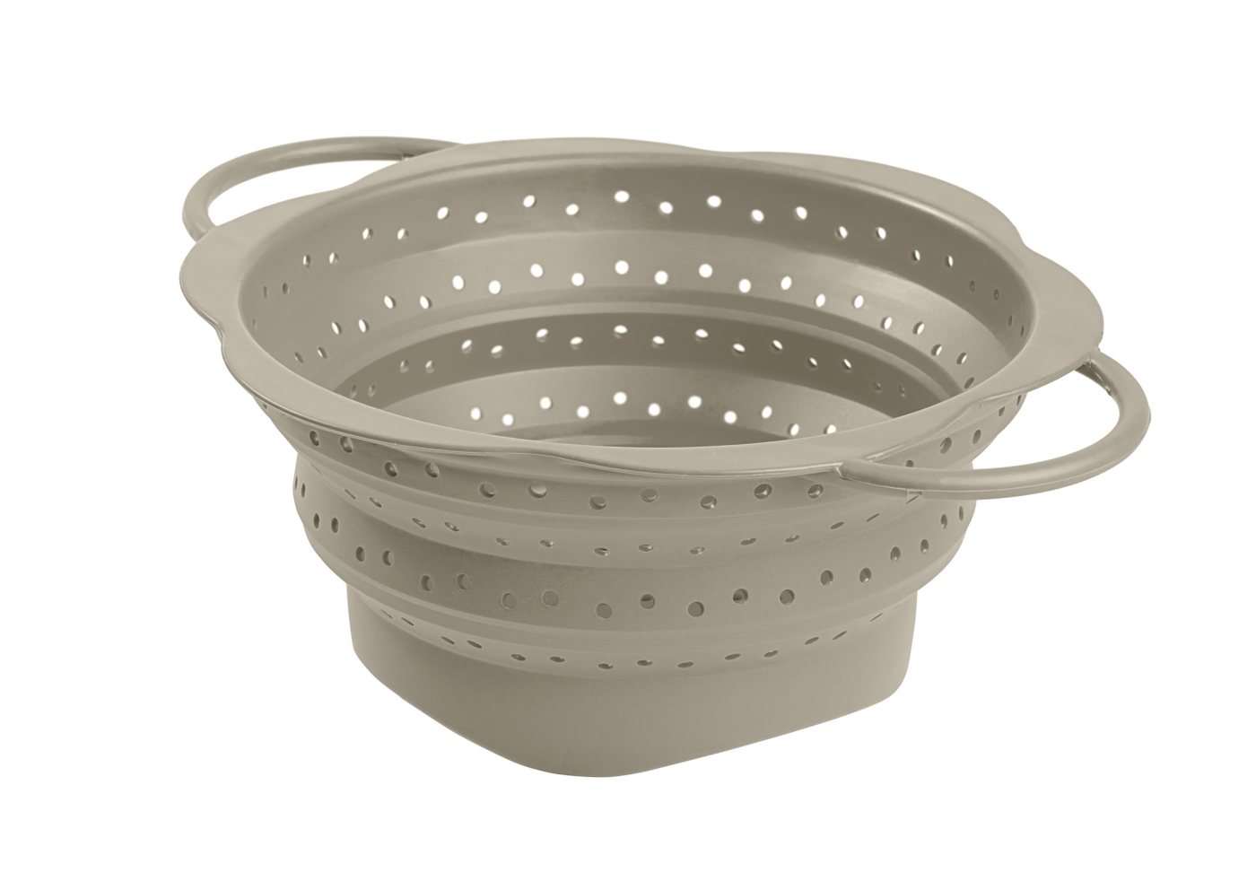 Kochblume Küchensieb Faltsieb M, Platzsparendes Silikon-Sieb in Taupe, Hitzebeständig bis 260°C, Spülmaschinenfest mit Edelstahlkern