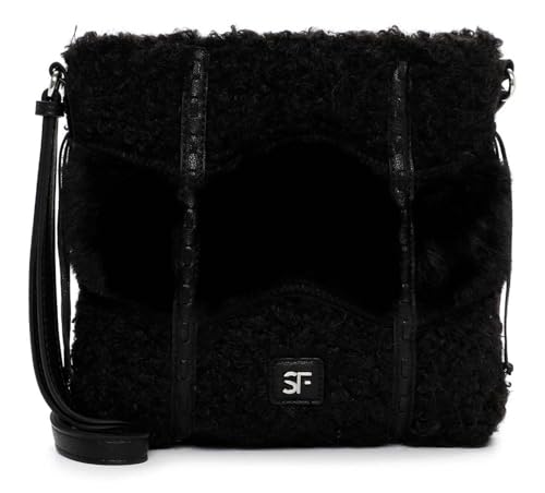 SURI FREY SFY Resy Umhängetasche, Animal-Design mit Logo-Patch, schwarze Feinsynthetik