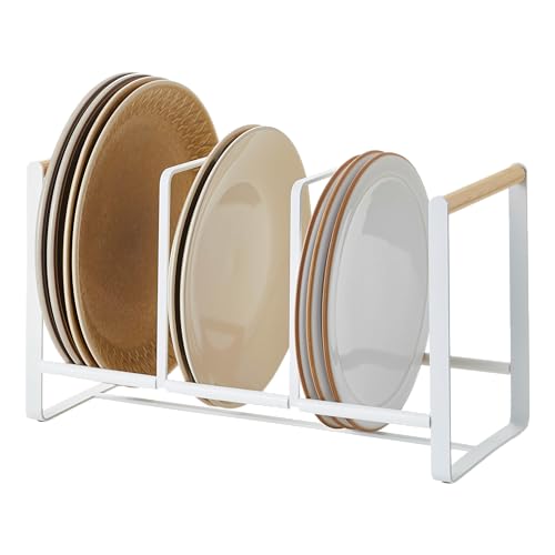 Yamazaki Breiter Tellerständer TOSCA, Möbel-Organizer aus Holz und Metall, Weiss