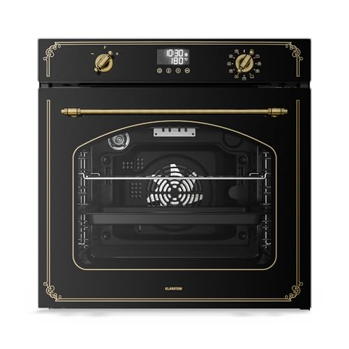 Klarstein Victoria Pyro Einbaubackofen 60 cm, 76L, 11 Funktionen, Energieklasse A, Retro Design, Pyrolyse, Schwarz