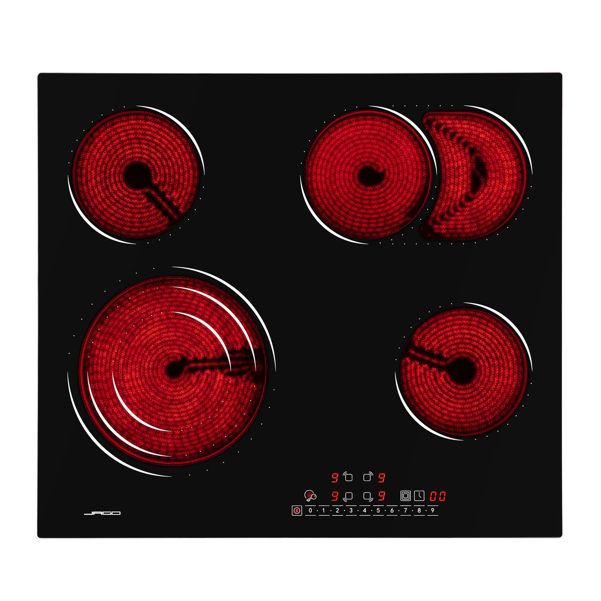 Jago 6800W, Glaskeramikkochfeld, Autark, Rahmenlos, für alle Kochtöpfe, 9 Leistungsstufen, Timer-Automatik