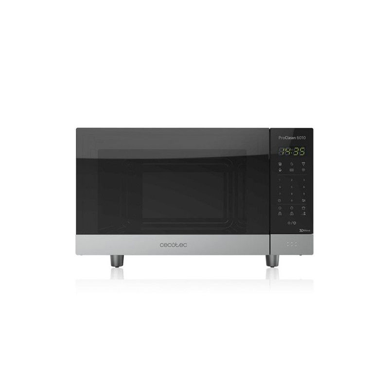 Cecotec ProClean 6010 Mikrowelle, 23 Liter Garraum, 800 Watt, Standgerät, 3D Wave, Spiegeltür, 8 Programme, 60 Min Timer LED, Kindersicherung, Rostfreier Edelstahl, Schwarz Silberfarben