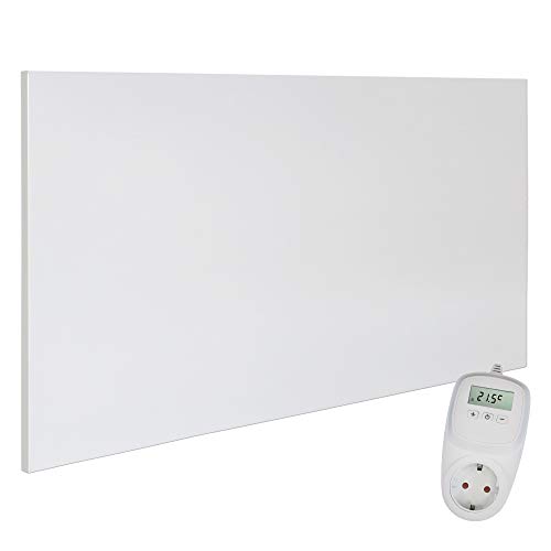 VIESTA H700 Infrarotheizung Carbon Crystal (neueste Technologie), ultraflache Wandheizung, weiß, 700 Watt - VIESTA TH10 Thermostat