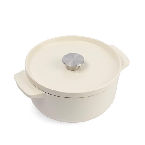 KitchenAid Cast Iron Kasserolle 22cm/3,3L mit Deckel, PFAS-freie Emaille, induktionsgeeignet, ofenfest bis 260°C, ergonomischer Griff, Almond Cream