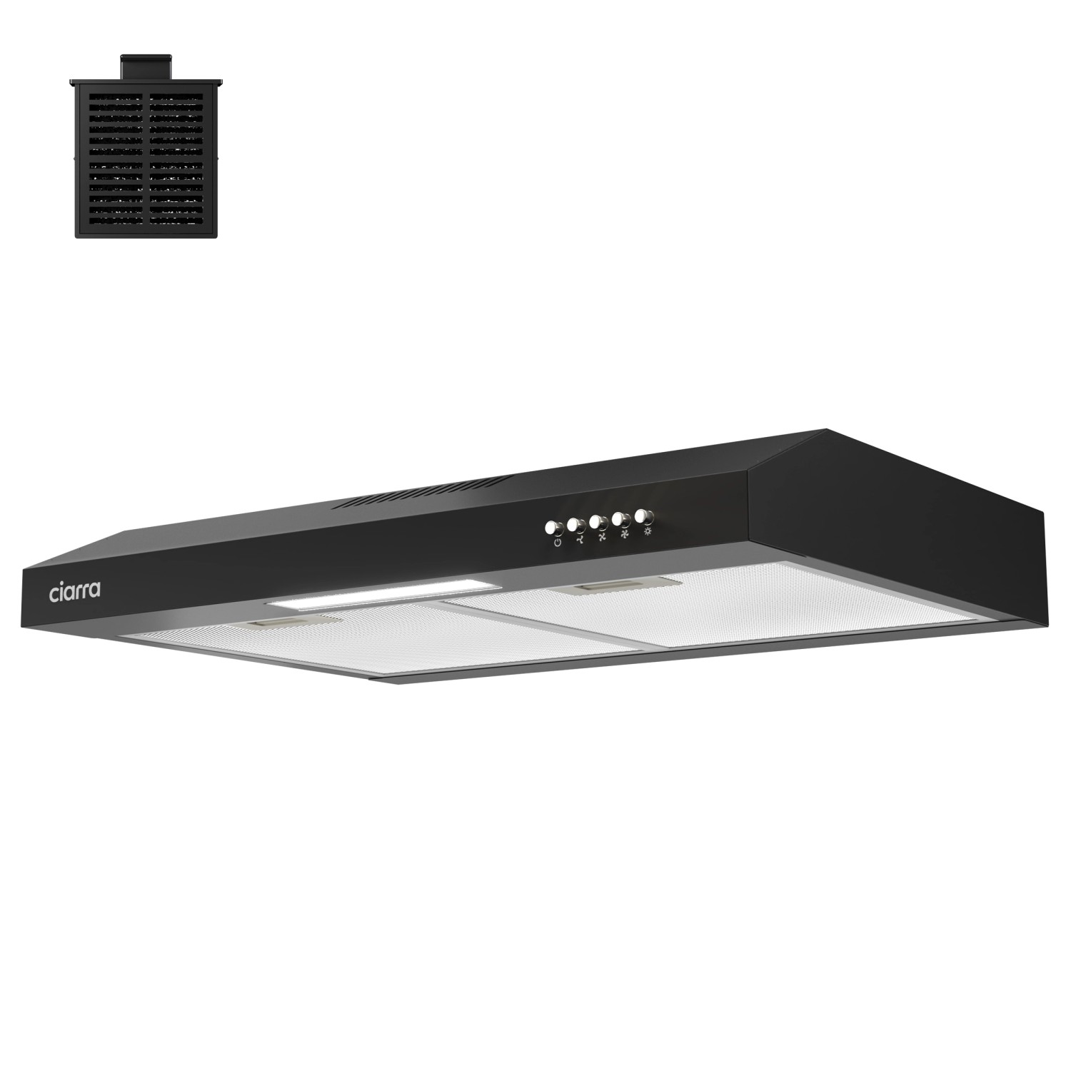 CIARRA Unterbauhaube VM6903DB, 60 cm Dunstabzugshaube mit 220 m³/h, Energieeffizienz A+, 3 Stufen, Umluft/Abluft, leise 61 dB, LED-Beleuchtung