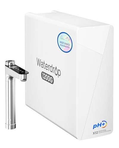 Waterdrop X12 Alkalisches Mineral pH+ Umkehrosmoseanlage, 11-stufige Filtration, 1200 GPD, NSF/ANSI 58&372 zertifiziert, tanklos, BPA-frei, Untertisch-Design