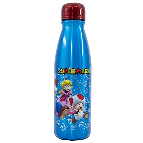 Super Mario Aluminium Trinkflasche 600 ml, auslaufsicheres Design für Kinder
