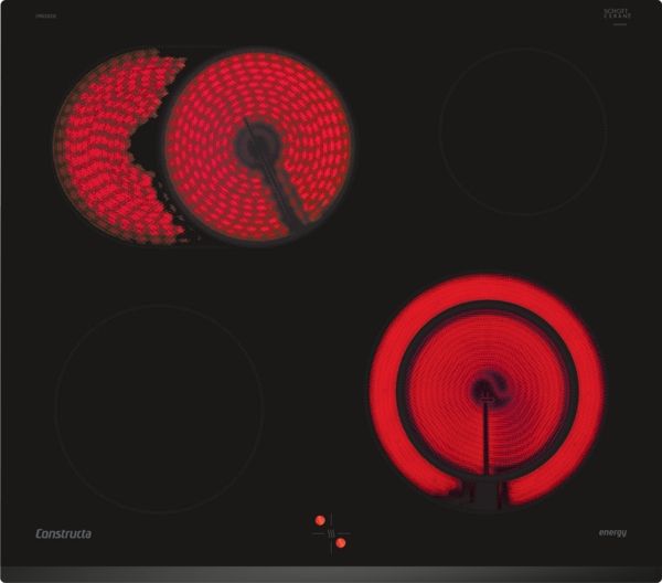 Constructa CM633032, herdgebundenes 60 cm Glaskeramik Kochfeld mit 4 Zonen, Schwarz, rahmenlos