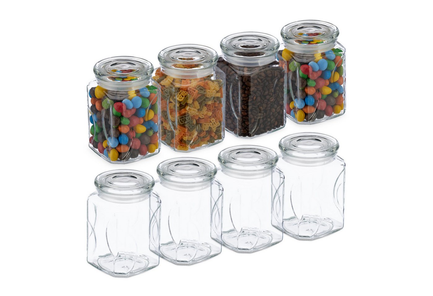 relaxdays Vorratsglas 8er Set Vorratsgläser mit Deckel 750 ml, Glas, transparent, Luftdichter Verschluss