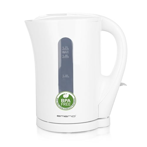 Emerio WK-125130 Wasserkocher, 1,7L, 2200W, automatische Abschaltung, Trockengehschutz, Überhitzungsschutz, Anti-Rutsch-Füße, Weiß