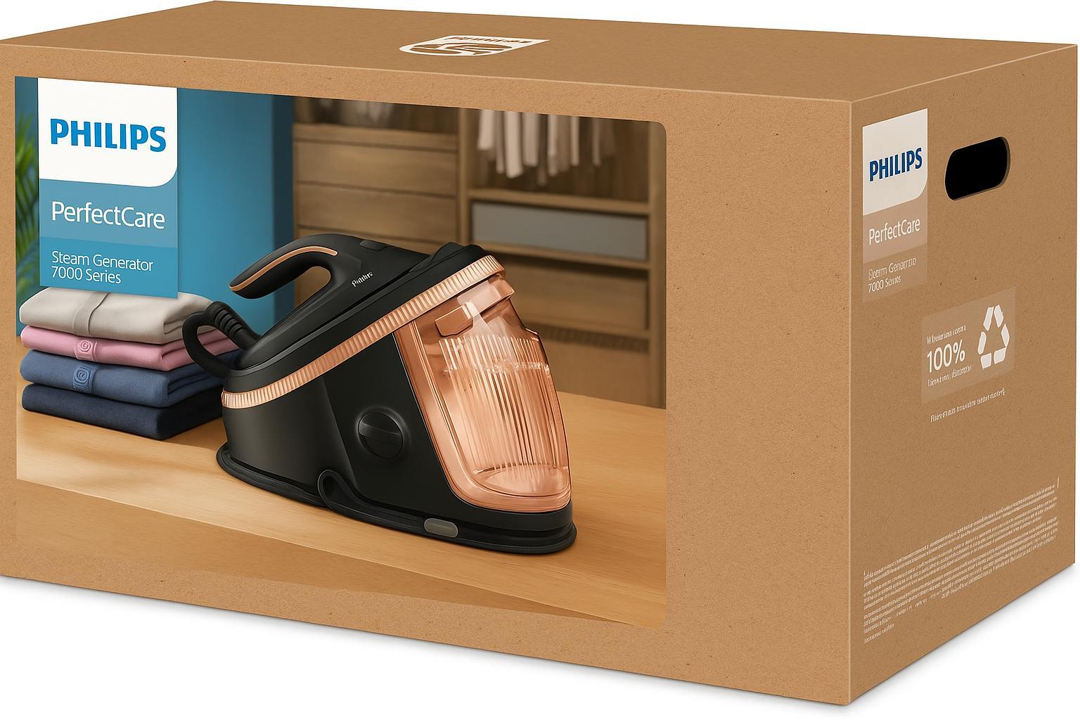 Philips PerfectCare Dampfbügelstation 7000 Series, 650 g/min, 8,5 bar, 1,5 l, SteamGlide Elite-Sohle, Schwarz, Gold