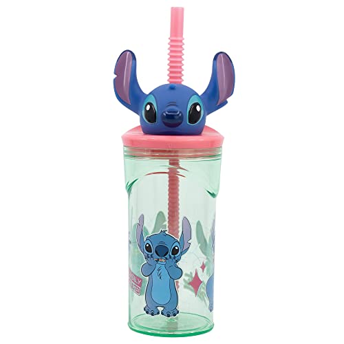 Lilo & Stitch 3D Trinkbecher mit integriertem Strohhalm, 360 ml, farbenfrohes Disney-Design