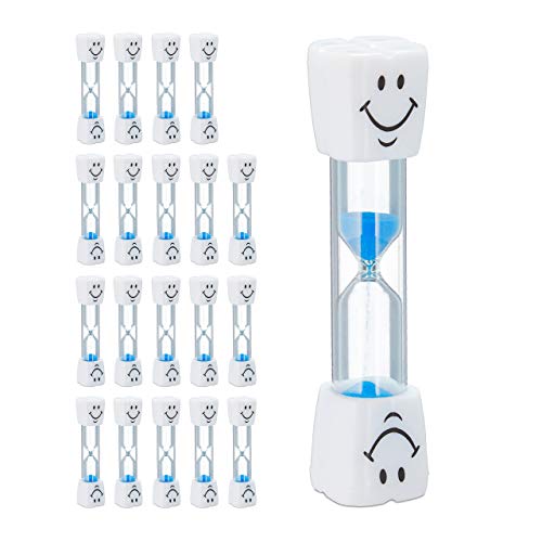 20 x Sanduhr Zähneputzen, Zahnputzuhr für Kinder, Zahnputz Timer 3 Minuten, Kurzzeituhr lautlos, Glas/Sand, weiß-blau
