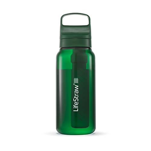 LifeStraw Go Serie - BPA-freie Trinkflasche mit Wasserfilter 1l für Reisen und den täglichen Gebrauch - entfernt Bakterien, Parasiten, Mikroplastik und verbessert den Geschmack, Terrace Green (grün)