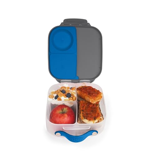 b.box Mini Brotdose für Kinder mit Fächern | Bento Box, 3 Fächer (2 Auslaufsicher) | Lunchbox für Gerichte & Snacks | Platz für Ganzes Obst | BPA-frei, Blauer Schiefer