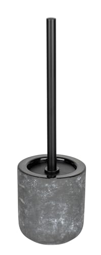 WENKO WC-Garnitur Mod. Sacile, freistehend in Betonoptik mit Keramik WC-Bürste, grau-schwarz, Ø 11,5 cm, Höhe 38 cm, Bürstenkopf 7,5 cm