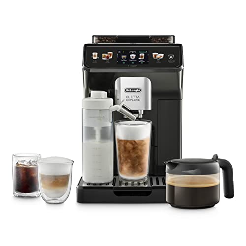 De'Longhi Eletta Explore Cold Brew ECAM452.67.G, Kaffeevollautomat mit LatteCrema Milchsystem, 3,5 Zoll TFT Touchscreen Farbdisplay, Dunkelgrau, inklusive Kaffeekanne