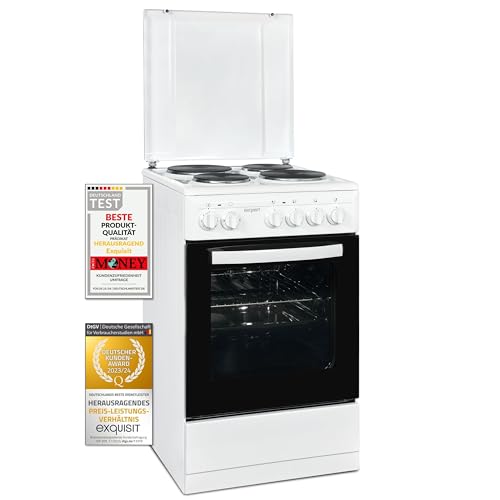 Exquisit Standherd 50 cm, Massekochfeld, 48 l Garraum, einfach zu bedienen, Elektro-Standherd weiss