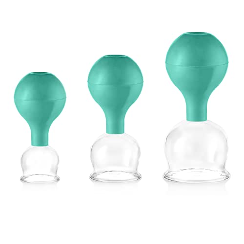 PULOX Schröpfgläser Set aus Echtglas mit Saugball - 3x Medizinisches Schröpfglas in Grün - 40mm, 52mm, 62mm - Professionelle Schröpftherapie und Muskelentspannung