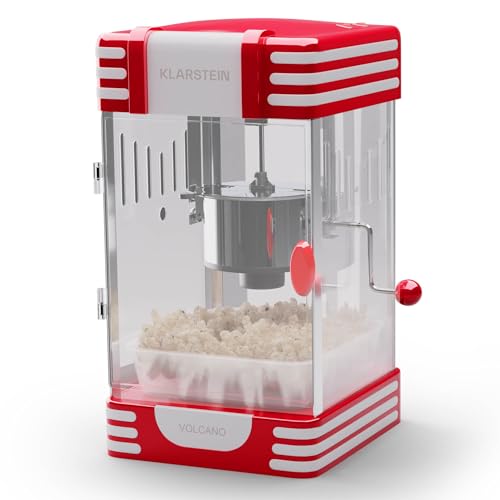 Klarstein Popcornmaschine Klein, Popcornmaschine für Süßes & Salziges Popcorn, 300W Popcorn Maker, Retro Küchengeräte für Popcornmais, Popcorn Maschine mit Edelstahlbehälter, rot