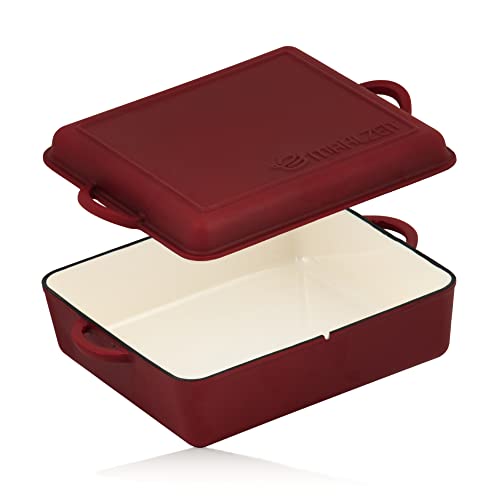 Mahlzeit Gusseisen Bräter emailliert | 10,5 Liter | Raue Oberfläche | Dark Cherry | Bräter 2in1 mit Bratpfanne, backofengeeignet | Emaille Bräter Brottopf