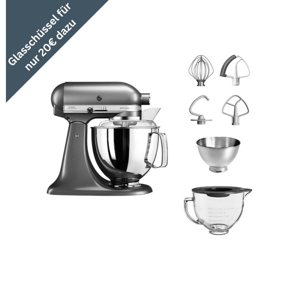 KitchenAid Küchenmaschine 5KSM175 Artisan, 300 W Motor, inkl. Glasschüssel (5KSM5GB), in rund 20 Farben erhältlich