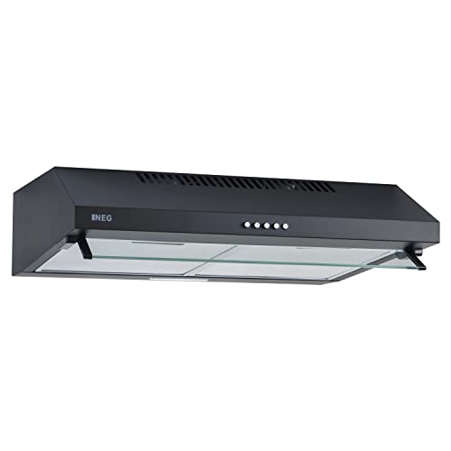 NEG Dunstabzugshaube NEG15-ATB (schwarz) Edelstahl-Unterbau-Haube (Abluft/Umluft) und LED-Beleuchtung (60cm) Unterschrank- oder Wandanschluss