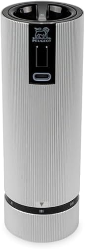 PEUGEOT LINE u'select Z Elektrische Salzmühle, wiederaufladbar, Aluminium, 15 cm, 6 Mahleinstellungen, Carbonfarben
