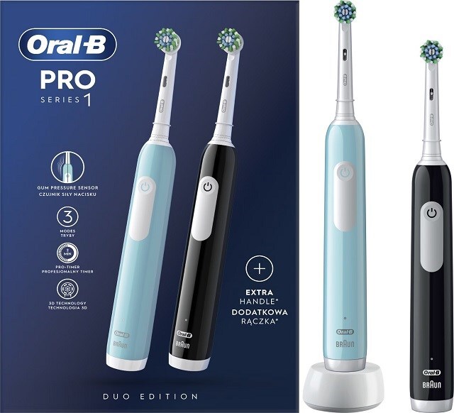 Braun Oral-B Pro Series 1 Duo Elektrische Zahnbürste 2 Einheiten One Size, 3D-Reinigungsbewegung, Drucksensor, Timer