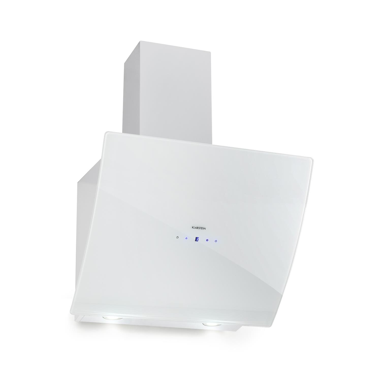 Klarstein Annabelle 60, Motorhaube, Kamin abgewinkelt, Breite: 60 cm, Tiefe: 43 cm, Absaugung und Rückführung (mit zusätzlichem Rückführungsset), Glass White