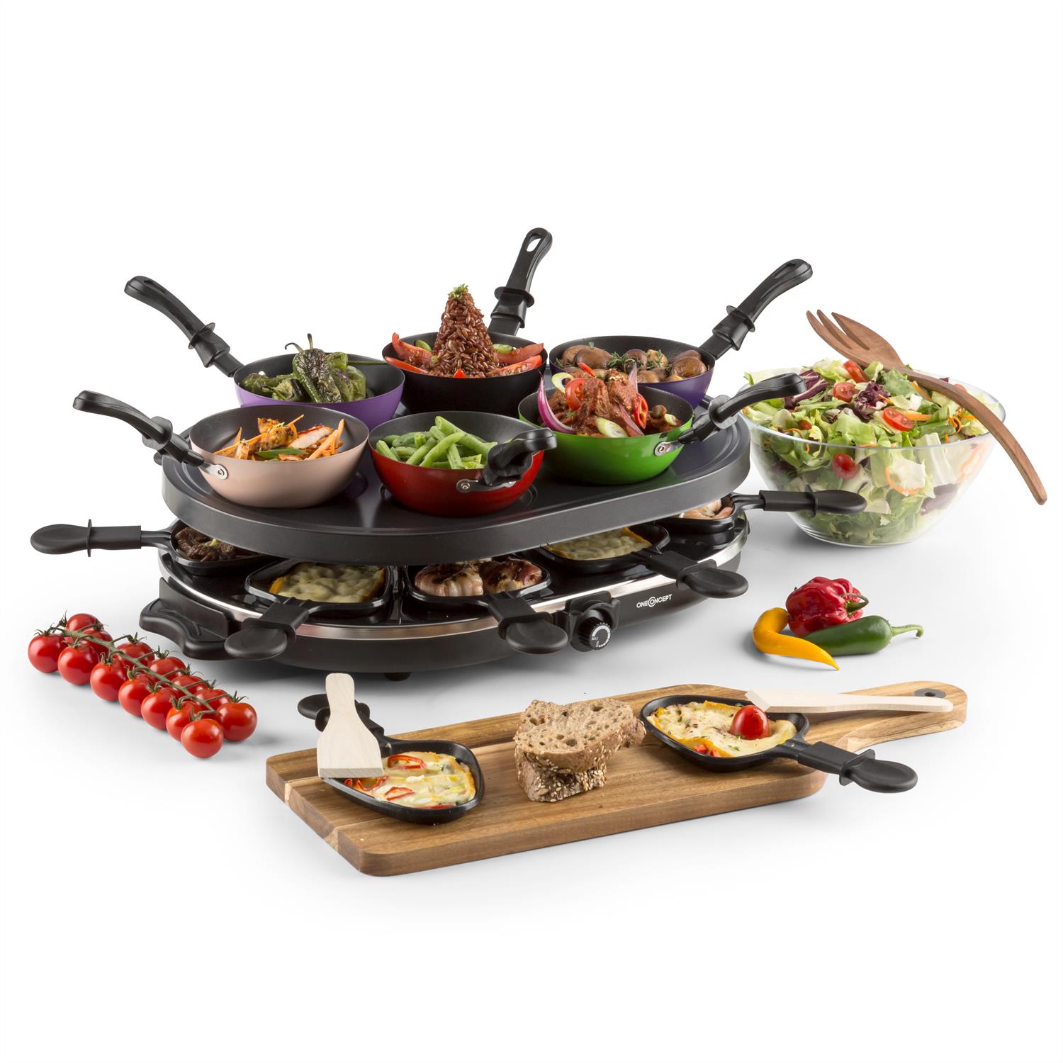Woklette Tischgrill Raclette Wokset 1200 W 8 Personen Antihaft