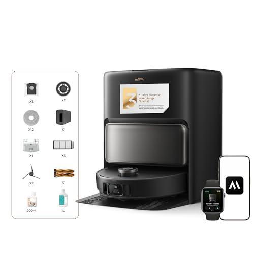Mova V50 Ultra Complete-Saug- und Wischroboter mit 24.000 Pa Saugkraft, Warmwasser-Wischen, FlexiRise-Navigation, schwarz
