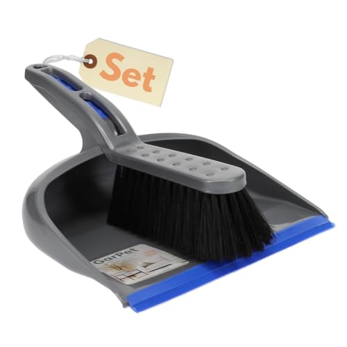 GarPet Kehrschaufel Set, Handfeger und Schaufel mit Gummilippe, platzsparend und ergonomisch, lebensmittelechter Kunststoff