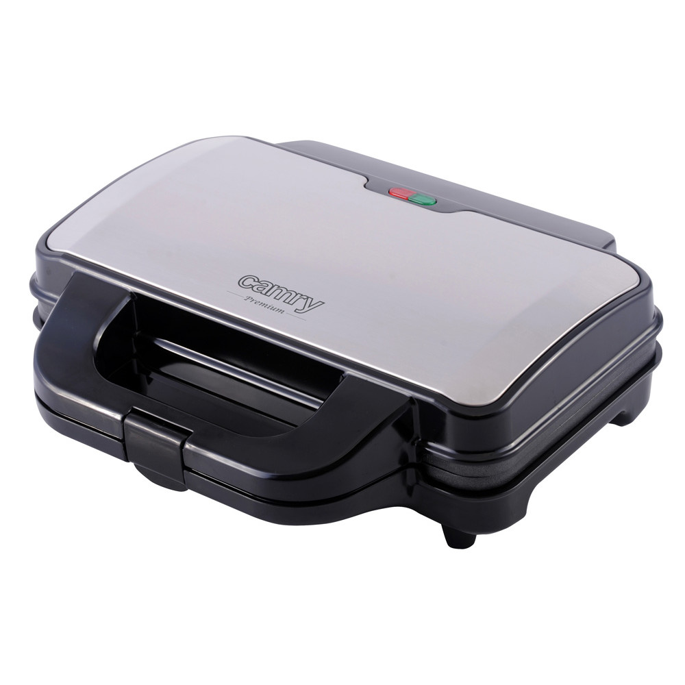 Camry CR 3054 Sandwichmaker XL, 900W, Cool-Touch-Griff, aufrechte Lagerung, Kunststoff, Antihaftbeschichtung, silber, schwarz