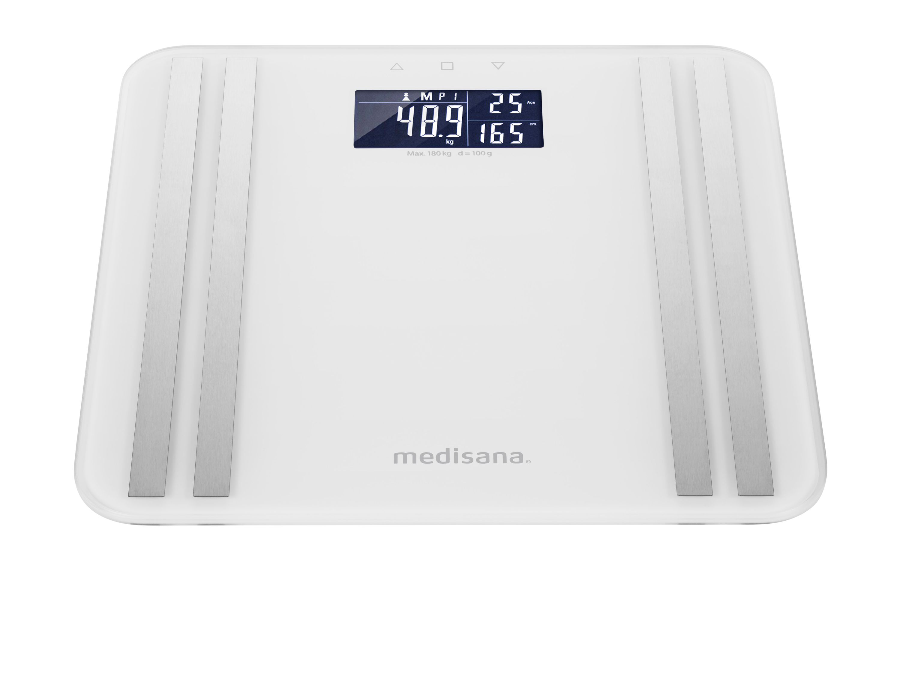 medisana BS 465 Körperanalysewaage bis zu 180 kg, Personenwaage zur Messung von Körperfett, Körperwasser, Muskelmasse und Knochengewicht, Körperfettwaage Lichtindikator