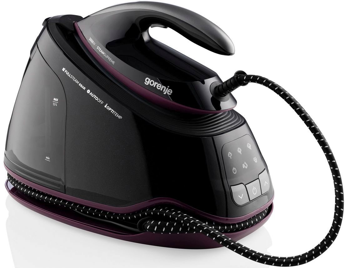 GORENJE Dampfbügelstation SGD3000BKV STEAM SUPREME, 3000 W, 1500 ml Wassertank, Schwarze Keramik-Bügelsohle, kontinuierlicher Dampf 160 g/min, Dampfstoß 480 g/min