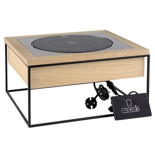 APS 12275 Induktionsstation, 4-tlg. Set, 900 Watt, mit Metallständer, Eichenholzrahmen und Edelstahlrahmen, 35,4 x 32,5 cm, Höhe 19 cm, in schwarz