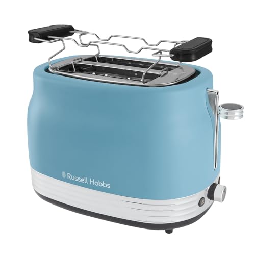 Russell Hobbs Toaster Hanley Retro Blau, 2 Scheiben, 6 Bräunungsstufen, extra breite Toastschlitze, Auftauen/Aufwärmen/Stoppfunktion, Brötchenaufsatz, Krümmelschublade, Lift & Look, 28651-56