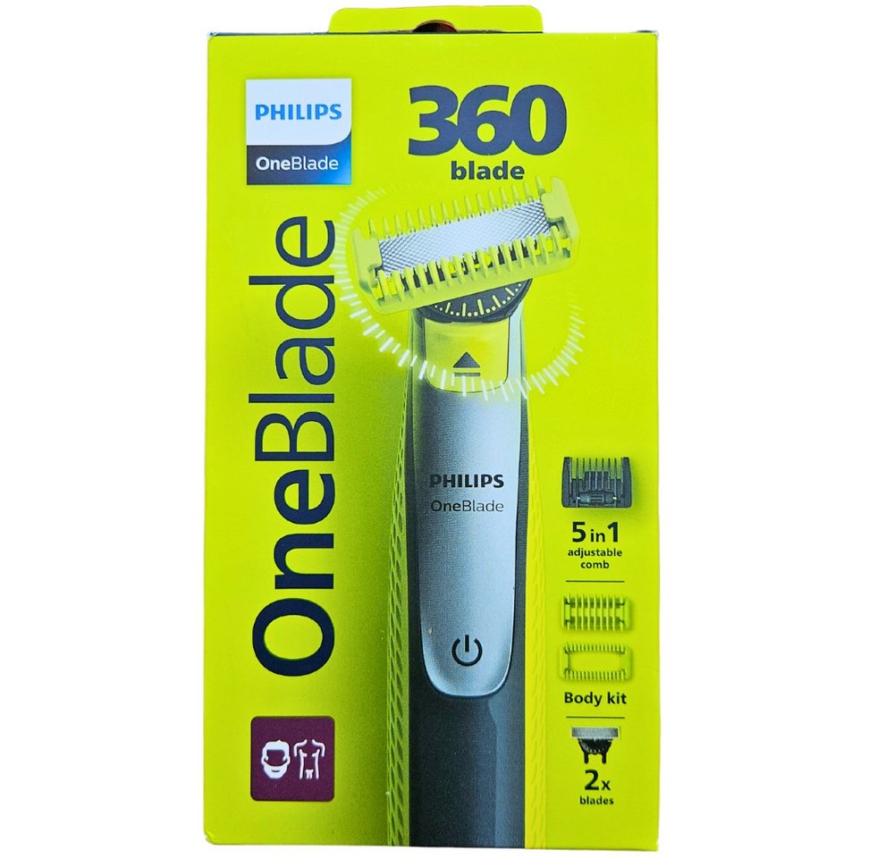 Philips OneBlade 360 Face+Body QP2834/23, 5 in 1 Elektrorasierer mit 360-Grad-Klinge, inkl. 2 Ersatzklingen