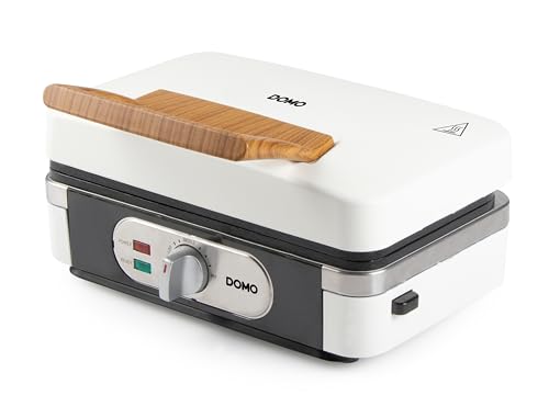 Domo Sandwichmaker DO9277C 3-in-1 mit PFAS-freier Keramikbeschichtung und Holzoptik, puderweiß, 1100 W
