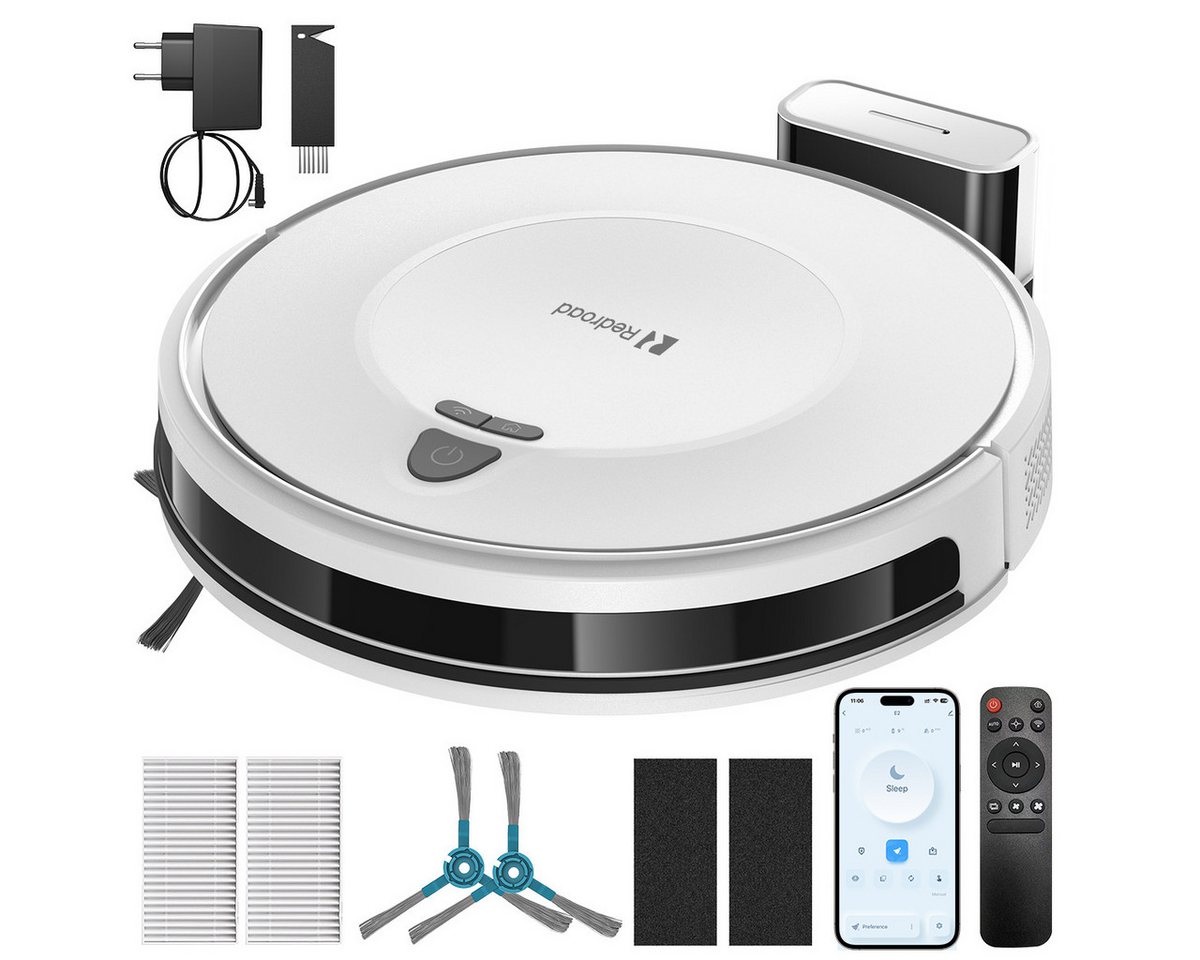 redroad Saugroboter 10000 Pa, 3800 mAh Akku, 150 Min Laufzeit, 660 ml Behälter, LiDAR-Navigation, staubabsaug- und selbstreinigungsfunktion