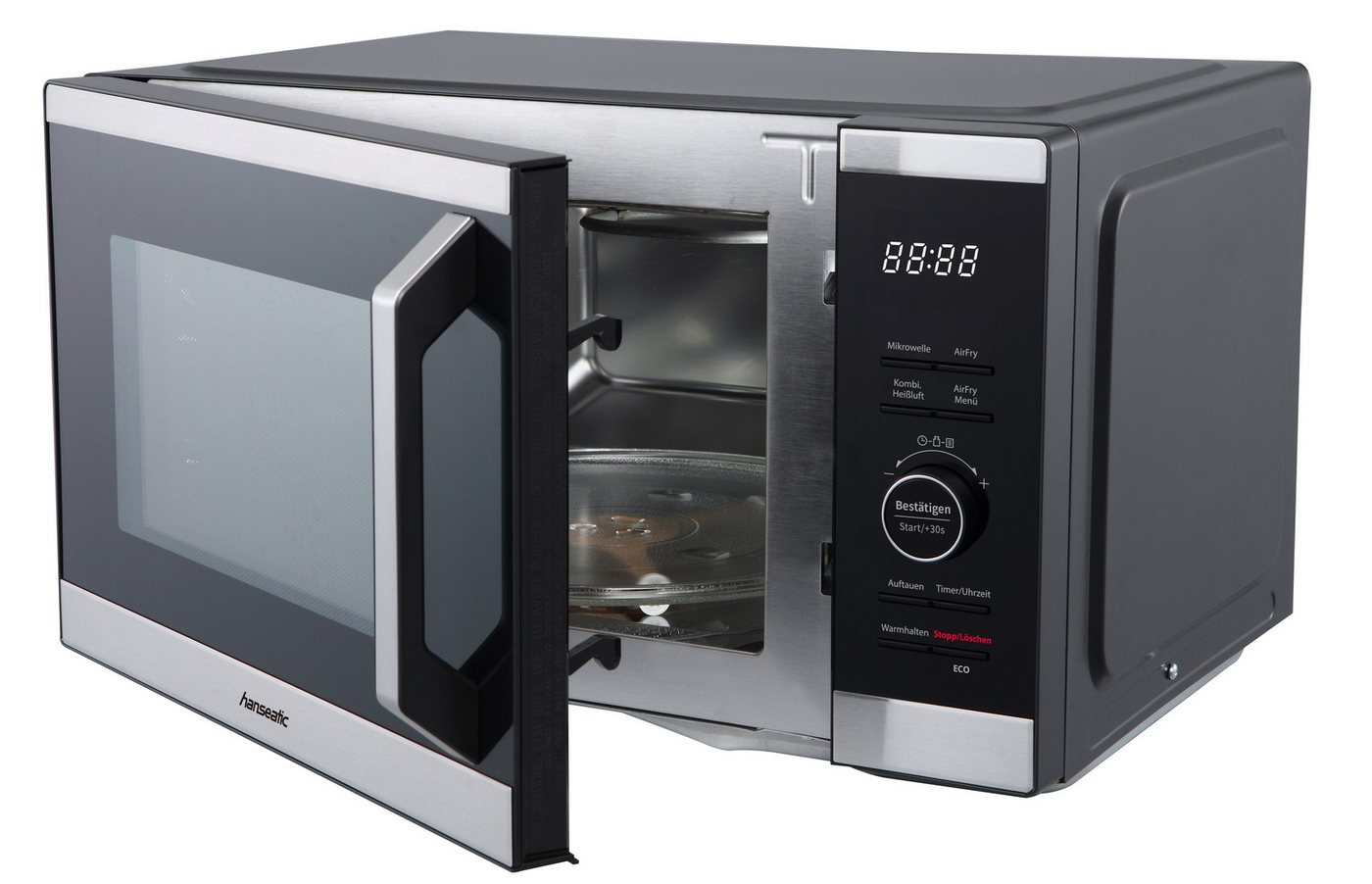 Hanseatic Mikrowelle HM26SB3M, 3-in-1 mit Heißluft, Umluft und Grillfunktion, 26 l, inkl. Grillkorb und Grillplatte, 900 W Mikrowelle, 1400 W Heißluft