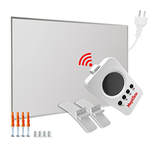 Mephisto Infrarot Heizung Wand- Decken-Standheizung energiesparend Elektroheizung inkl. Fernbedienung und Thermostat WIFI APP Steuerung 300-1200W - 600W, Schwarz, inkl. Standmontage-Set